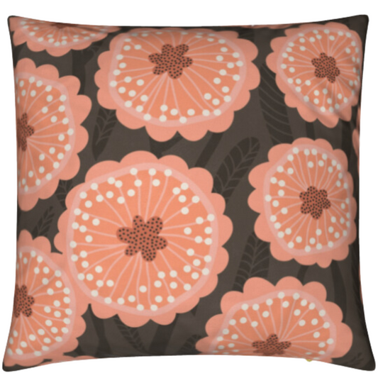 Bold Blooms Cushion - Brown