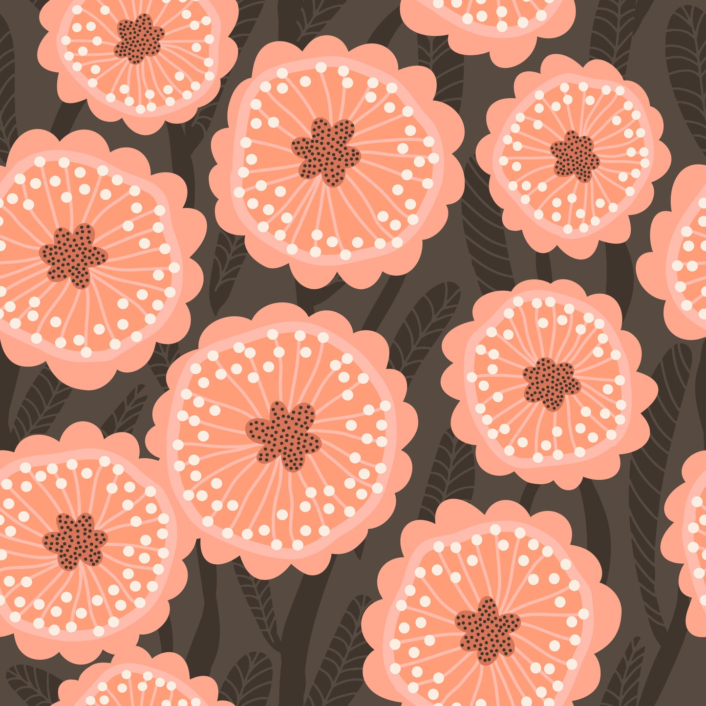 Bold Blooms Fabric - Brown