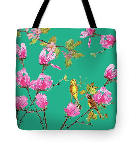 Cherry Blossom Art Bag with green backgound
