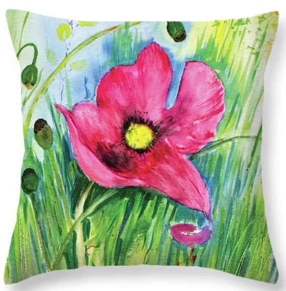 Pink poppy cushion