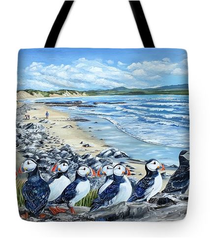 Puffins on the shore