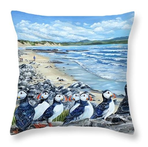 Puffins along the Donegal Coast cushion