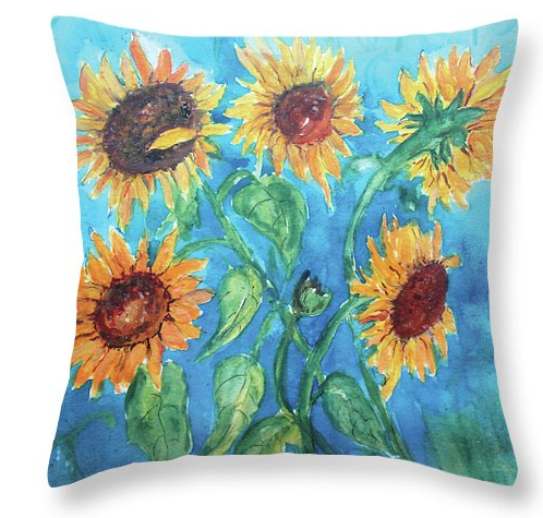 bright blue sunflower cushion