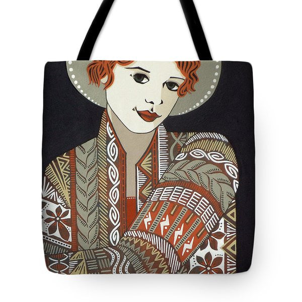 Girl in a box jacket tote bag